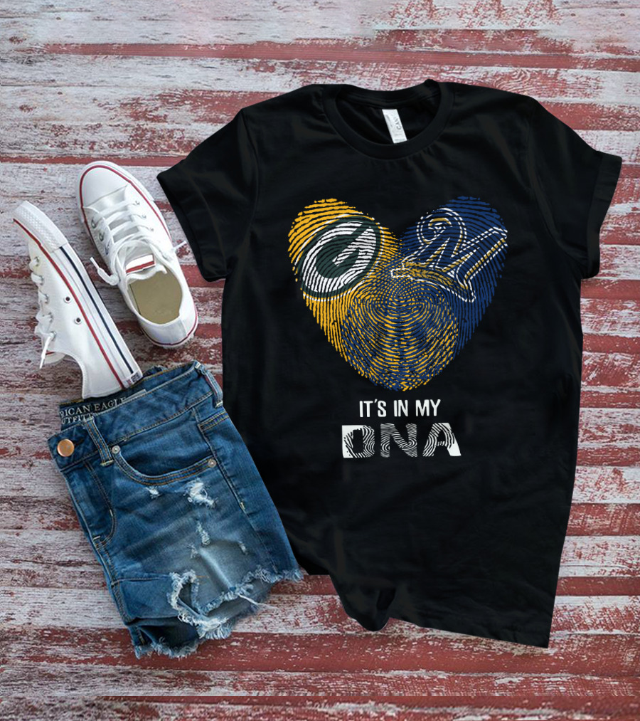 Packers Brewers Heart Fingerprint It's In My DNA T-Shirt