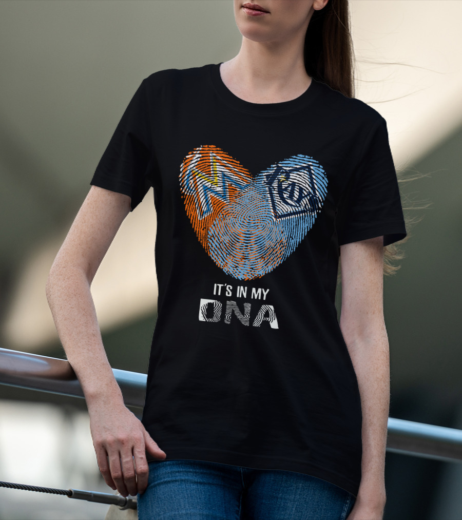 It's In My DNA Rays Marlins Heart Fingerprint T-Shirt