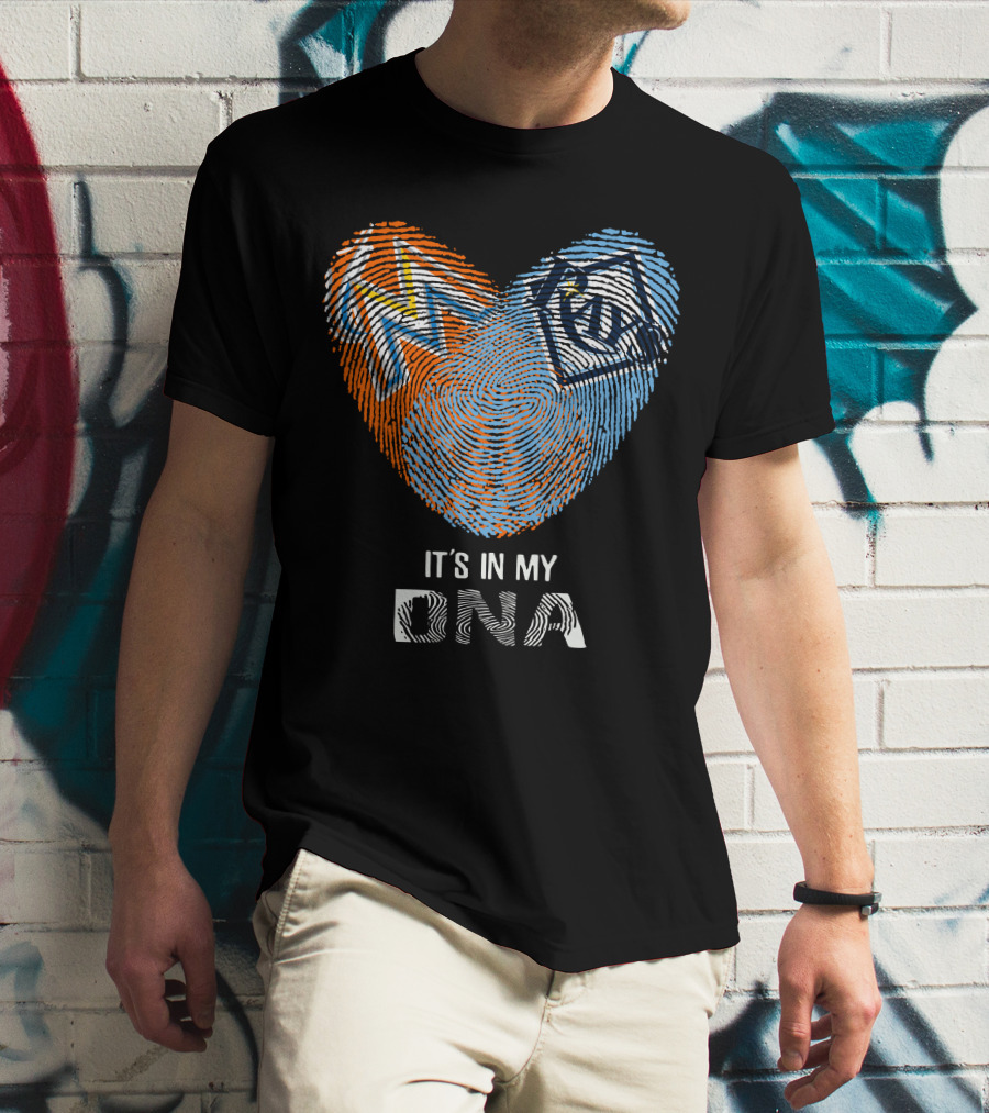 It's In My DNA Rays Marlins Heart Fingerprint T-Shirt