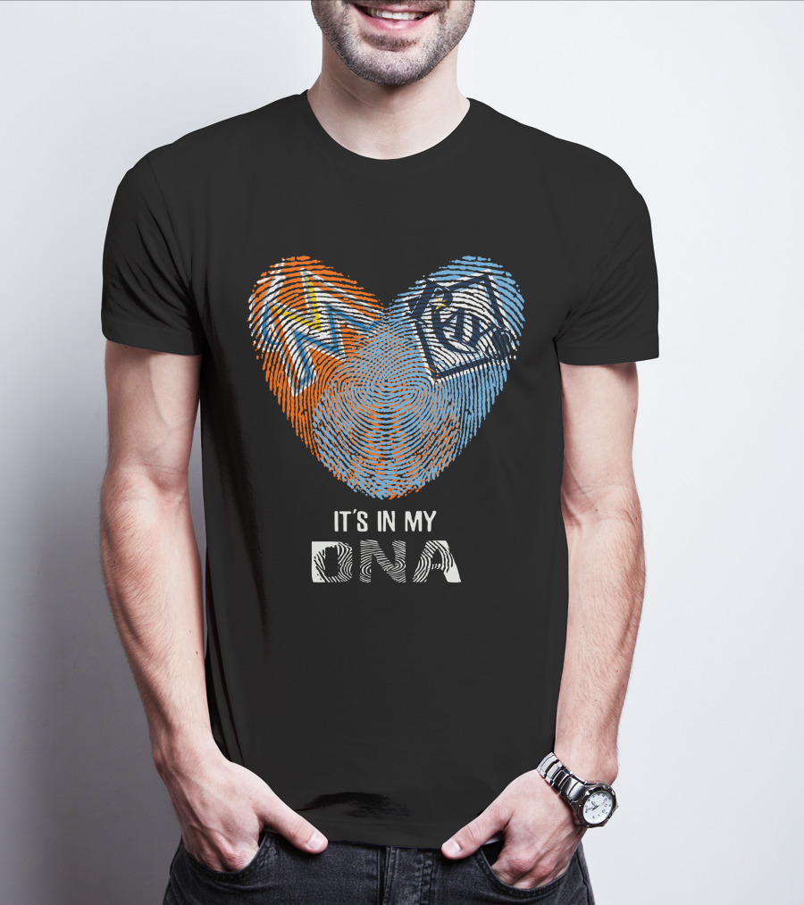 It's In My DNA Rays Marlins Heart Fingerprint T-Shirt