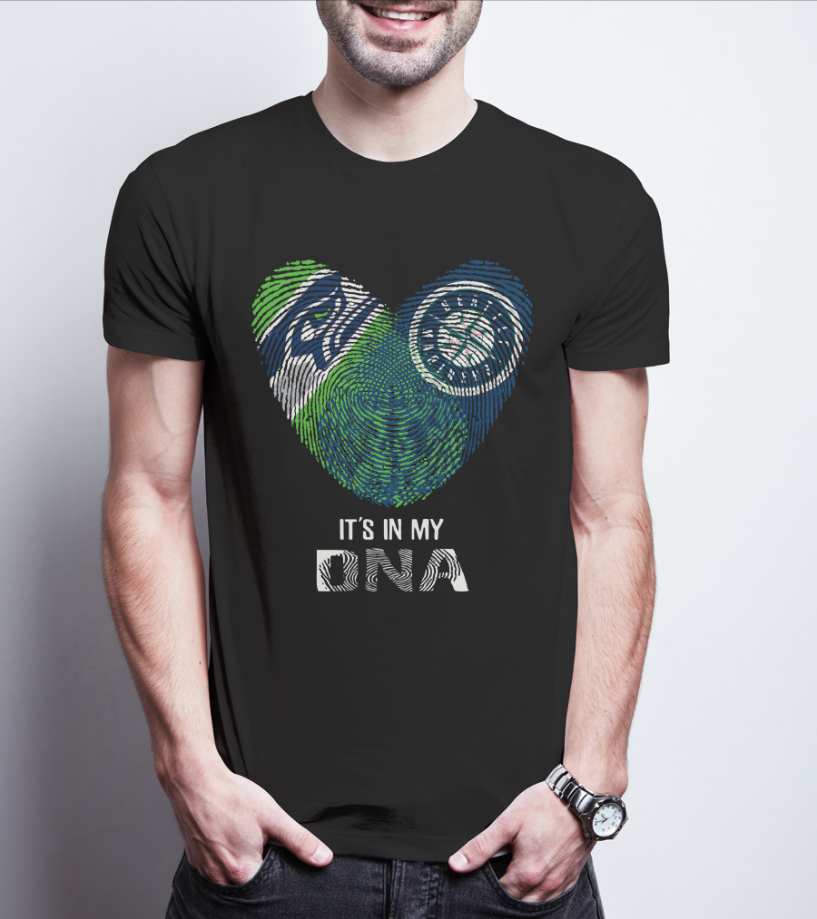 Seahawks Mariners It's In My DNA Fingerprints Heart T-Shirt