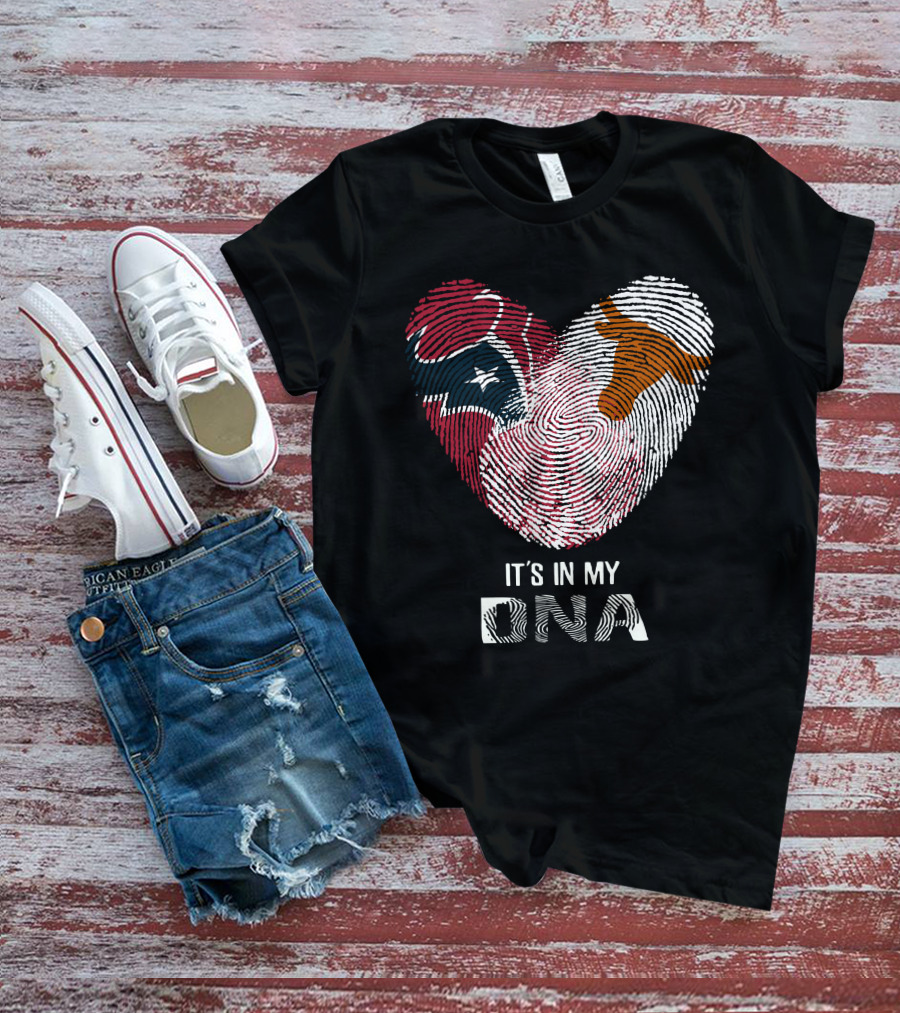 Texans Longhorns Fingerprint Heart It's In My DNA T-Shirt