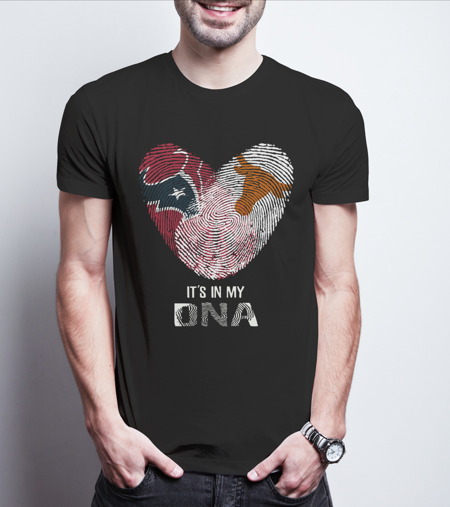 Texans Longhorns Fingerprint Heart It's In My DNA T-Shirt