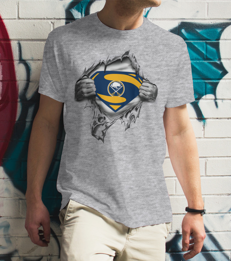 Buffalo Sabres Superman Emblem Ripped Chest T-Shirt