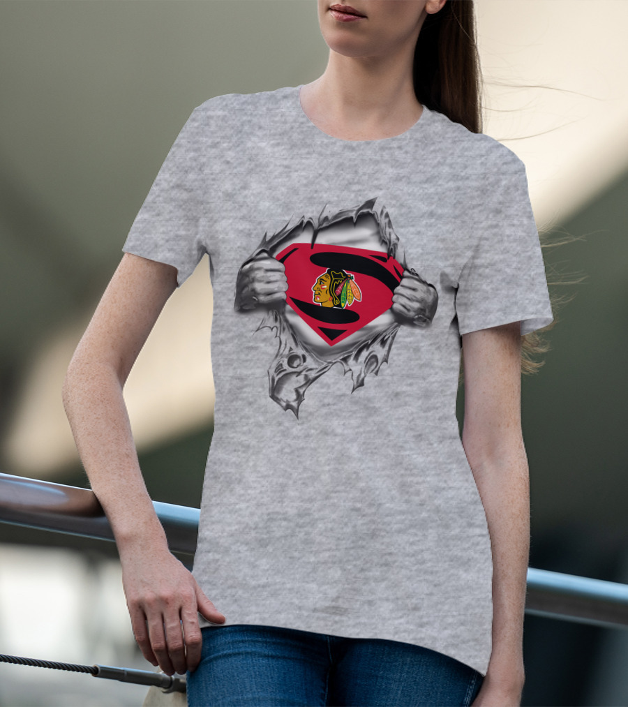 Chicago Blackhawks Superman Logo Emblem Fusion T-Shirt