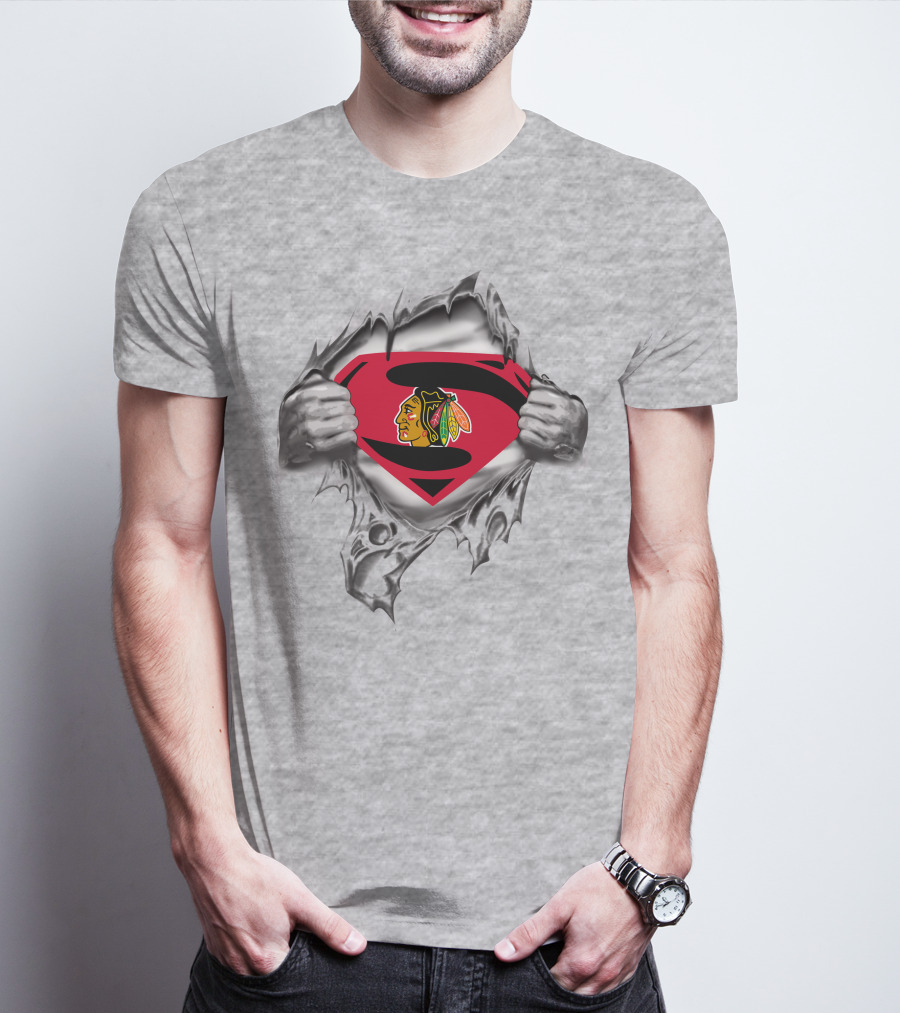 Chicago Blackhawks Superman Logo Emblem Fusion T-Shirt
