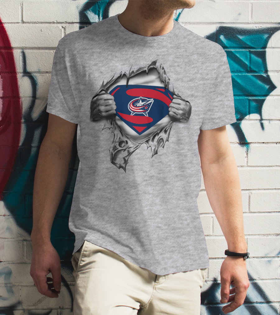 Columbus Blue Jackets Superman Emblem Tear T-Shirt