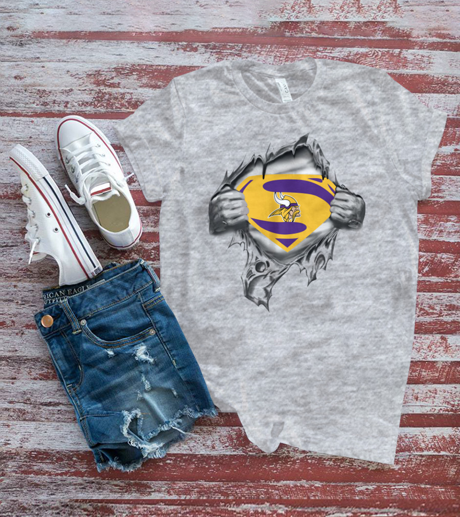 Vikings Superman Shield Logo Peeking Through Ripped T-Shirt