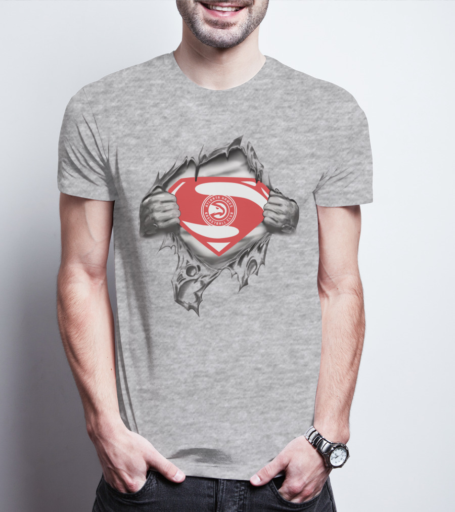Atlanta Hawks Superman Basketball Club Logo Emblem T-Shirt
