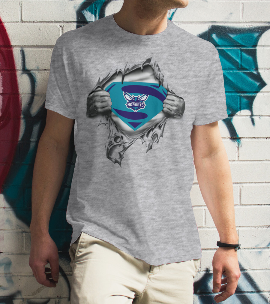 Charlotte Hornets Superman Logo Emblem Peel T-Shirt
