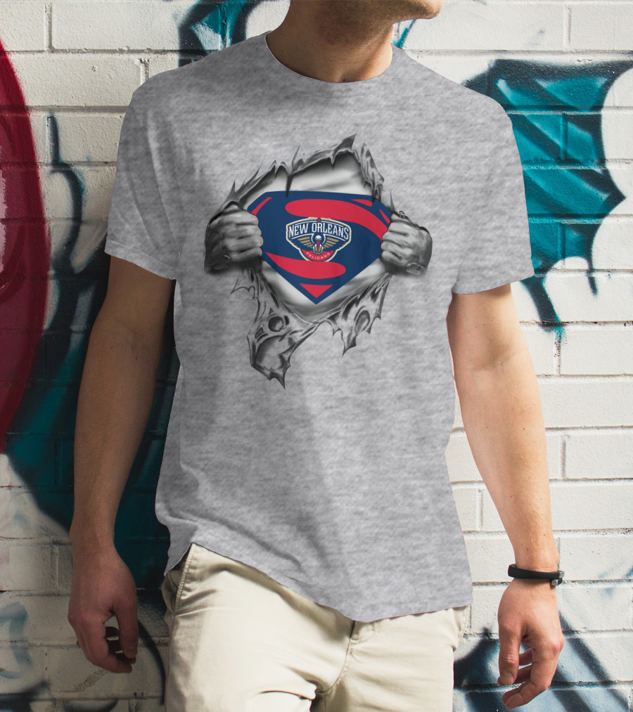 New Orleans Pelicans Superman Logo With Ripped T-Shirt