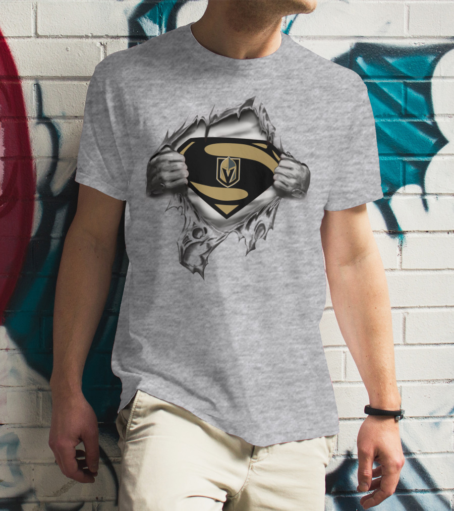 Vegas Golden Knights Superman Logo Emblem In Ripped Chest T-Shirt
