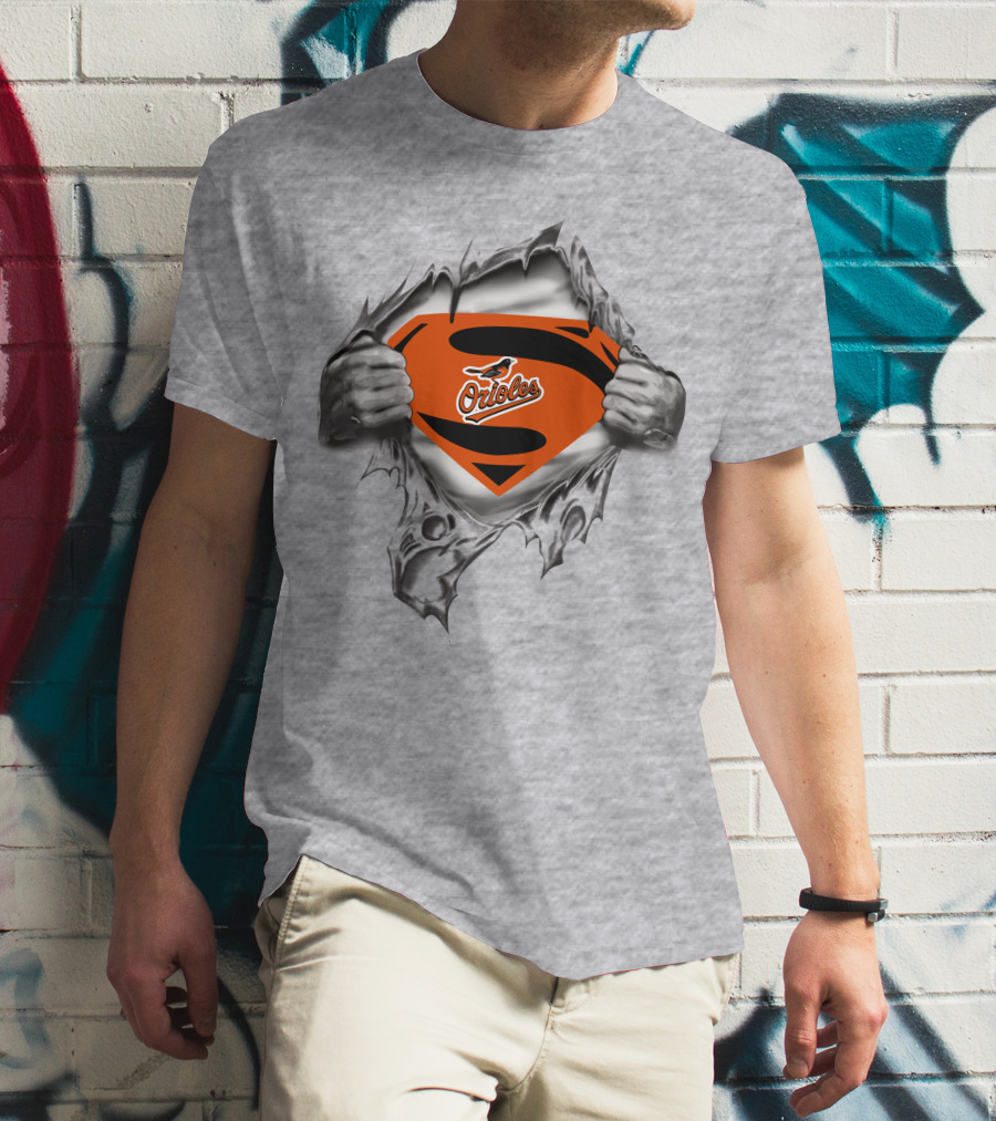 Baltimore Orioles Superman Logo Orioles Bird Crest Rip T-Shirt