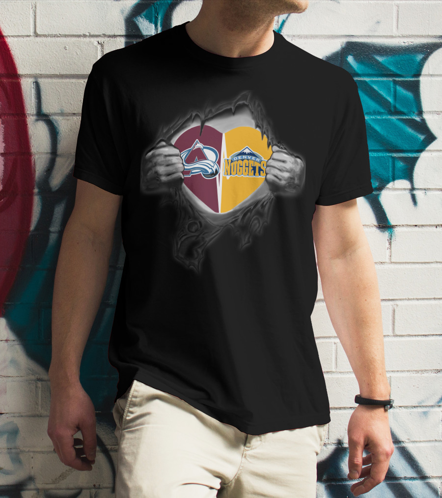 Colorado Avalanche And Denver Nuggets Split Heart T-Shirt