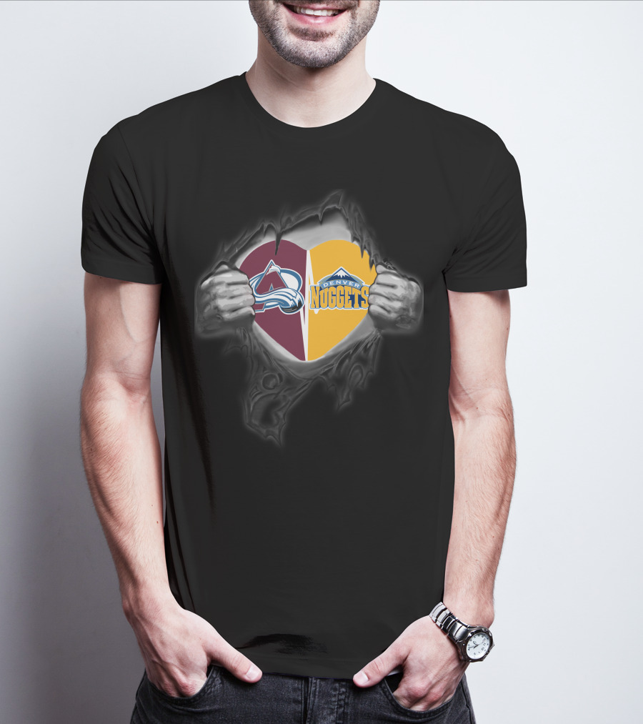 Colorado Avalanche And Denver Nuggets Split Heart T-Shirt