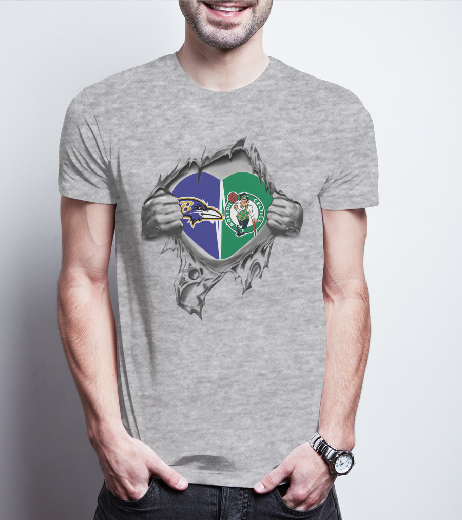 Baltimore Ravens Heart Boston Celtics T-Shirt