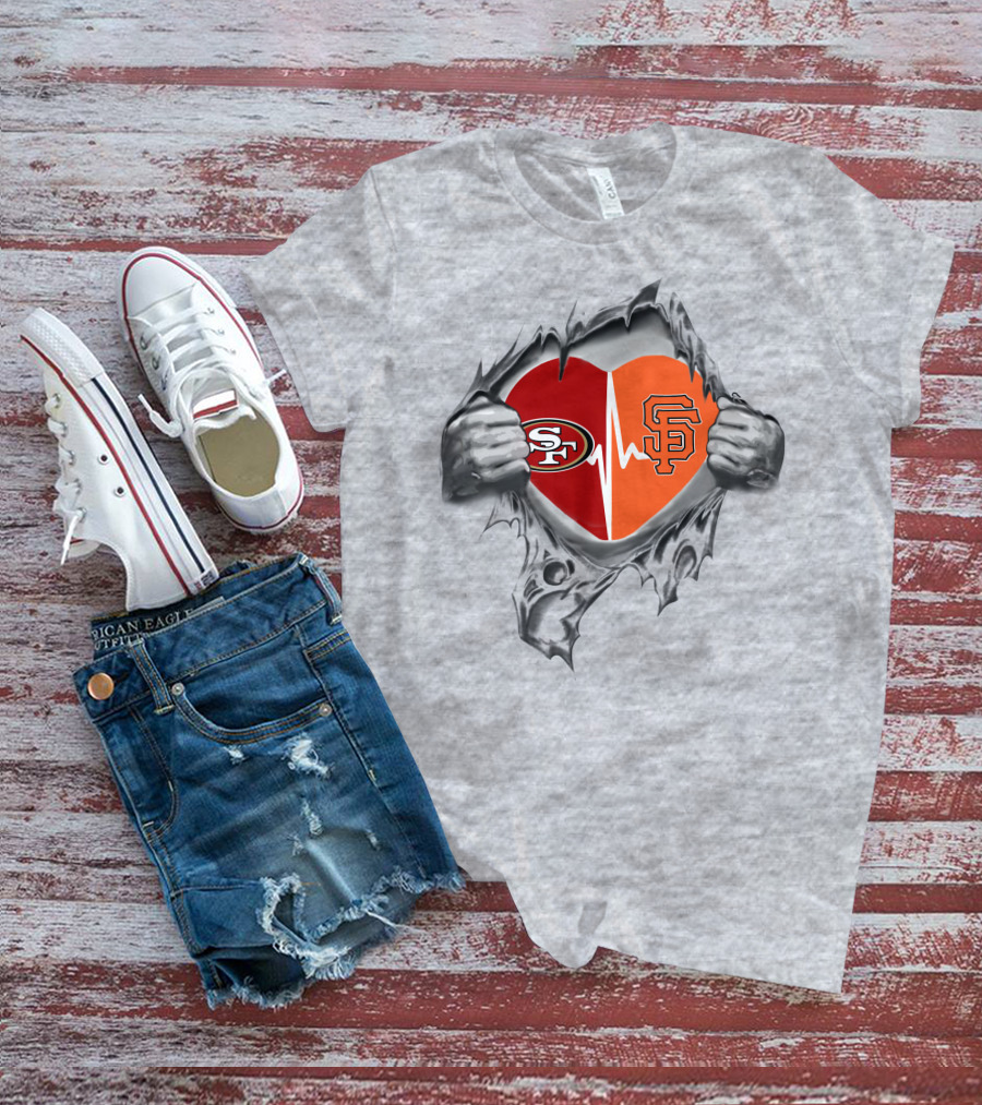 49Ers Giants Heartbeat Passion Symbol With SF T-Shirt