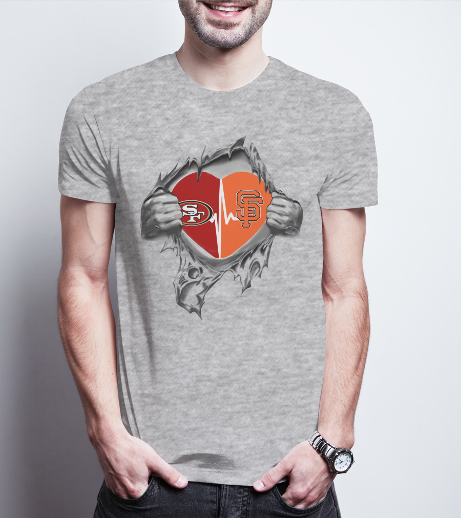 49Ers Giants Heartbeat Passion Symbol With SF T-Shirt