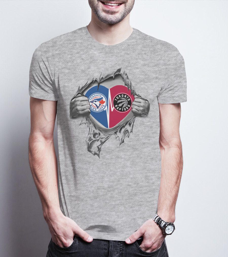 Toronto Blue Jays Raptors Heart Split T-Shirt