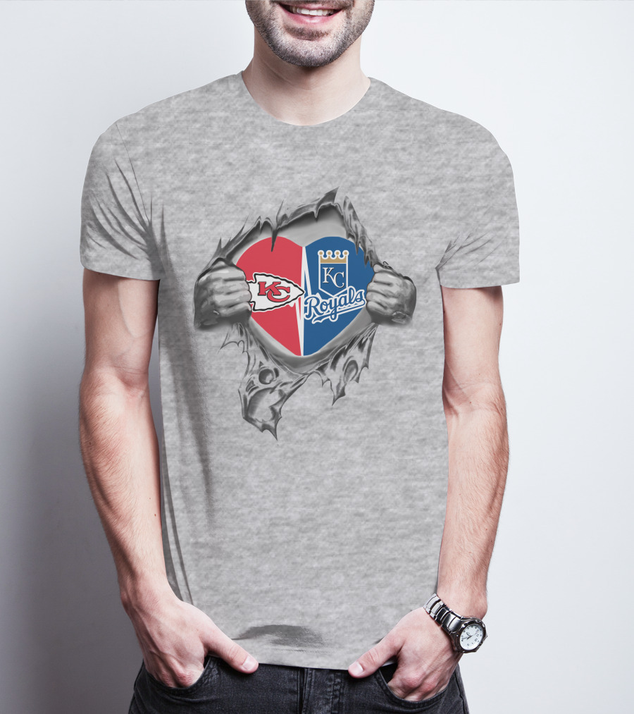 Kansas City Chiefs Royals Heart Logo Fusion T-Shirt
