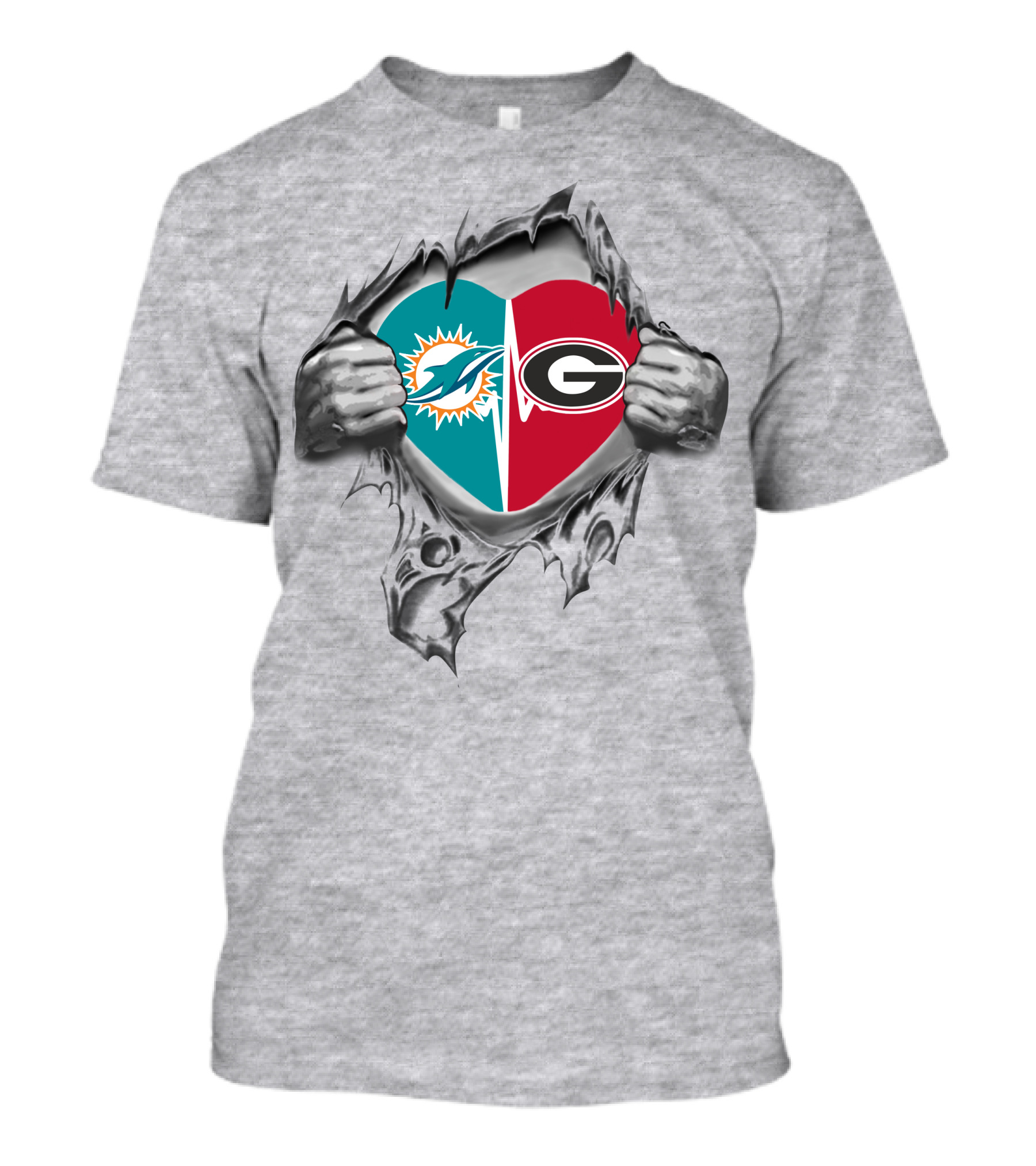 Dolphins Bulldogs Heart Logo Torn T-Shirt