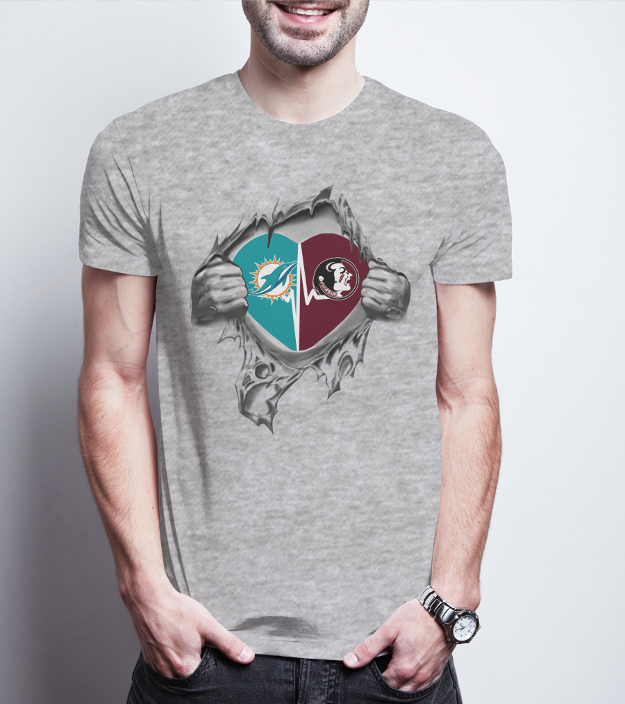 Dolphins Seminoles Heartbeat Passion T-Shirt