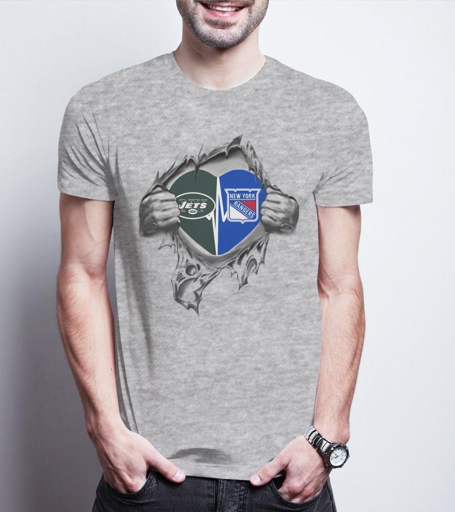 New York Jets Rangers Heart Logo Combination T-Shirt