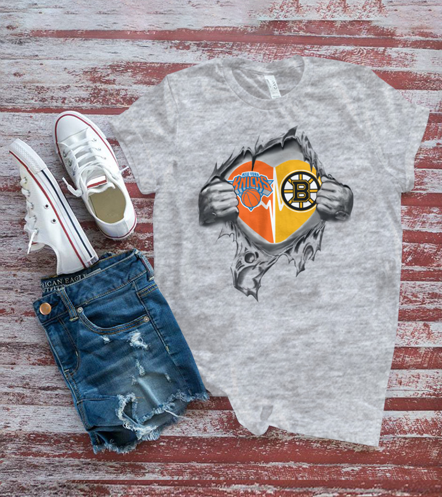 Knicks Bruins Heartbeat Love T-Shirt