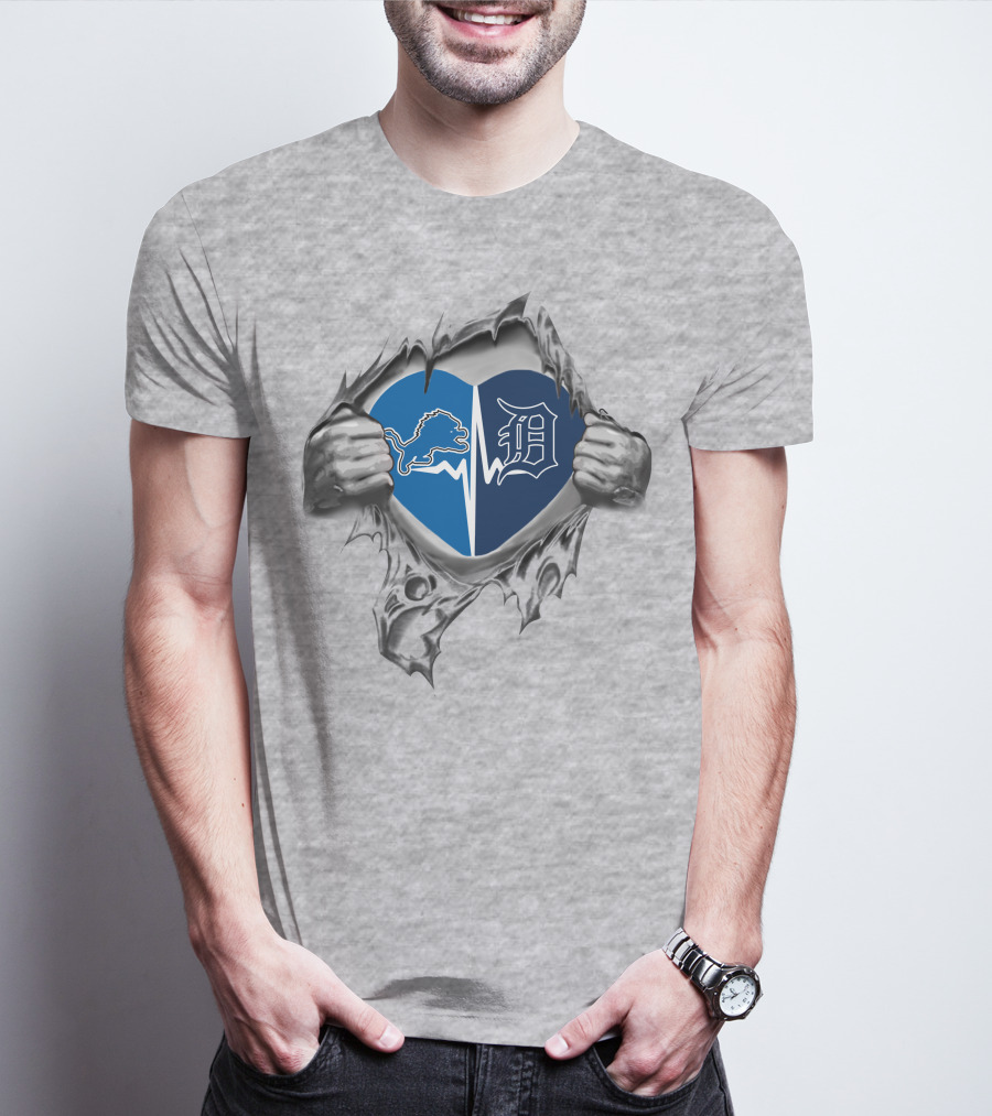 Detroit Lions Tigers Heart Emblem T-Shirt