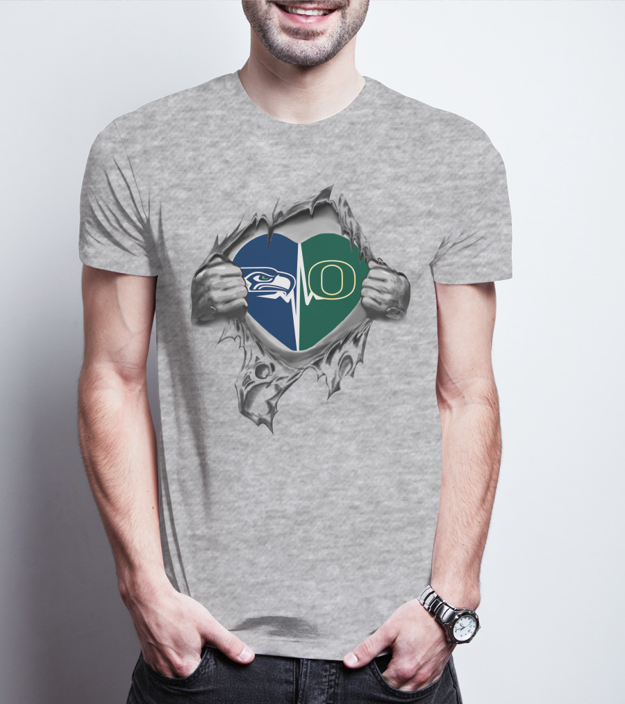 Seahawks Ducks Heartbeat Dual Loyalty Emblem T-Shirt