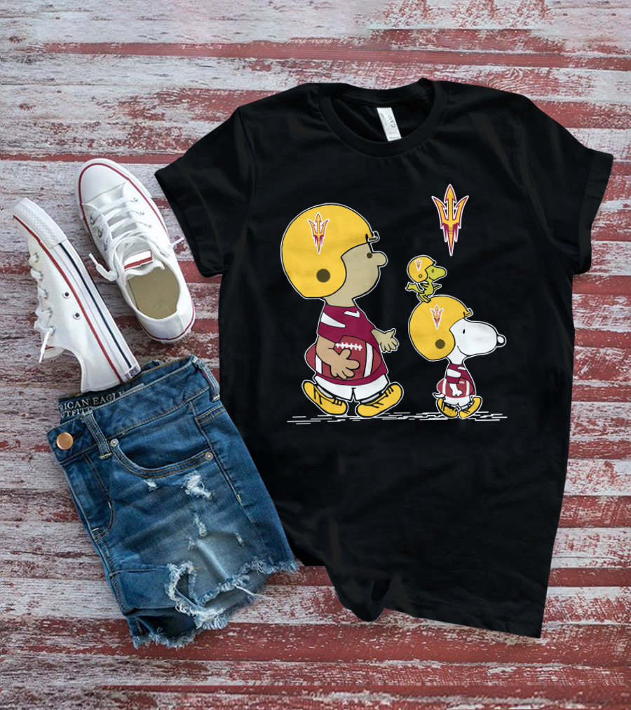 Arizona State Sun Devils Snoopy And Woodstock Football Helmets T-Shirt
