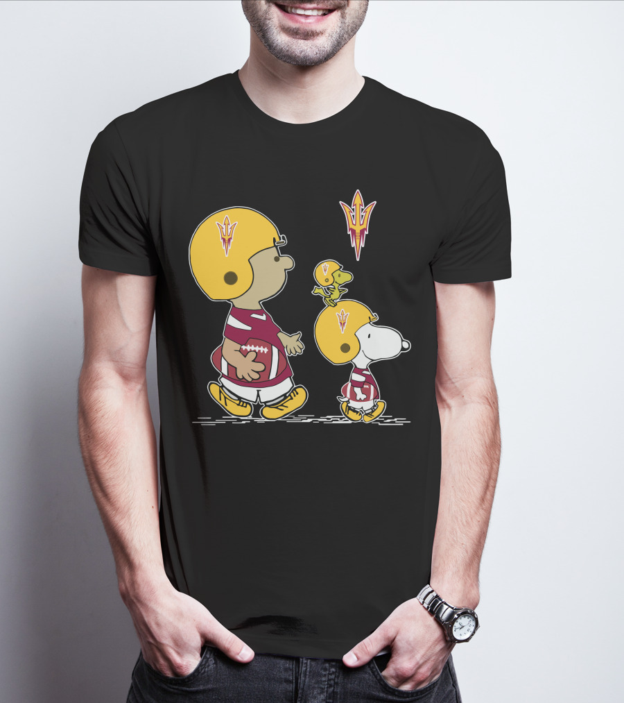 Arizona State Sun Devils Snoopy And Woodstock Football Helmets T-Shirt