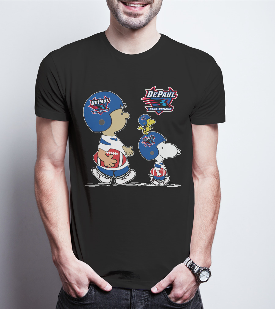 DePaul Blue Demons Snoopy And Woodstock Football Helmets T-Shirt