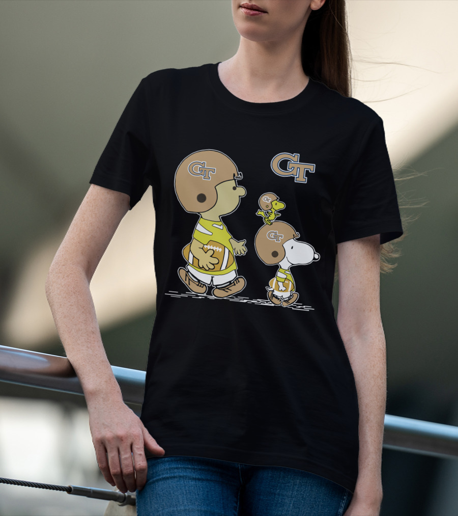 Georgia Tech Yellow Jackets Snoopy And Woodstock Football Duo T-Shirt