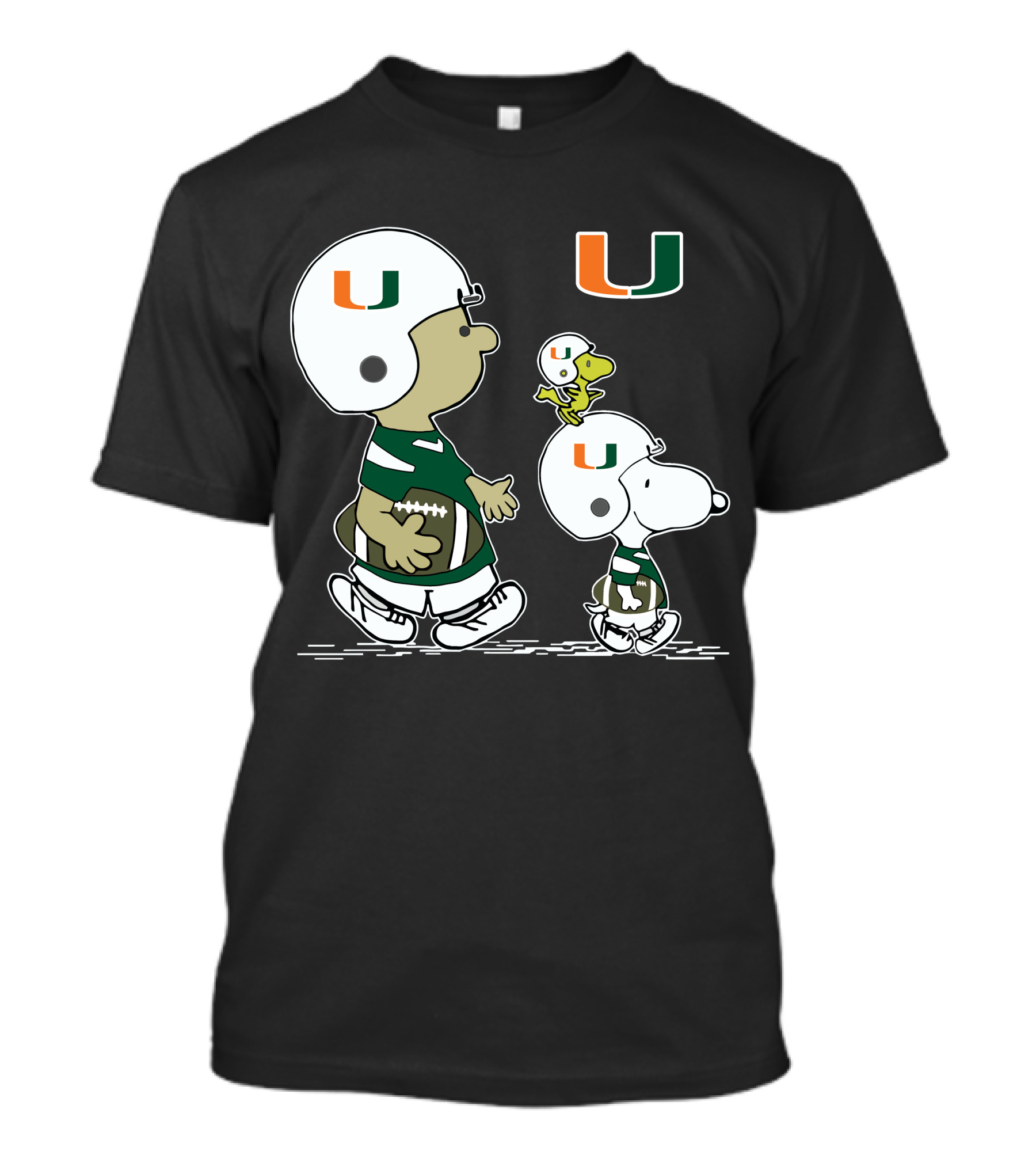 Miami Hurricanes Peanuts Snoopy Woodstock Helmet Football T-Shirt
