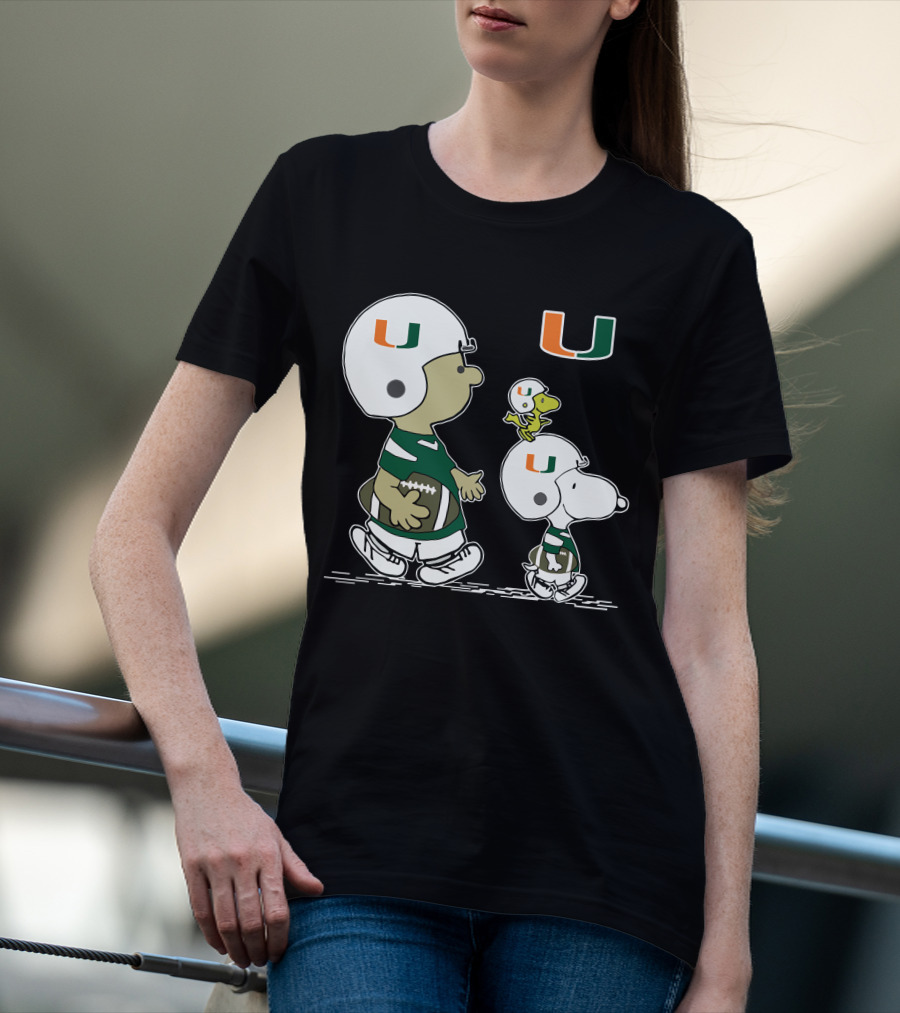 Miami Hurricanes Peanuts Snoopy Woodstock Helmet Football T-Shirt