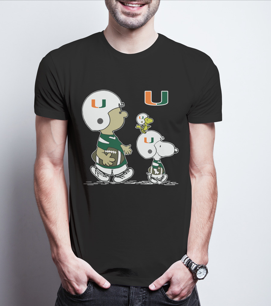 Miami Hurricanes Peanuts Snoopy Woodstock Helmet Football T-Shirt