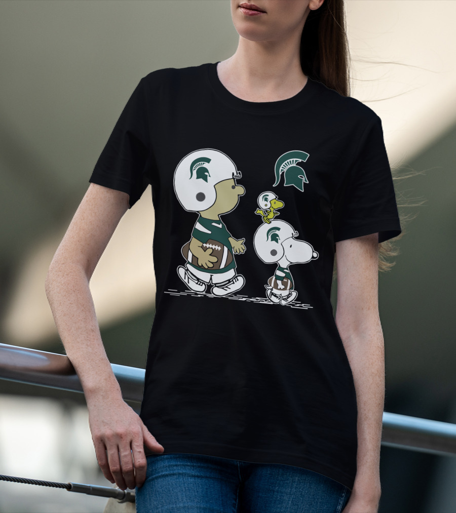 Michigan Spartans Snoopy Woodstock Football Helmet Logo Peanuts T-Shirt