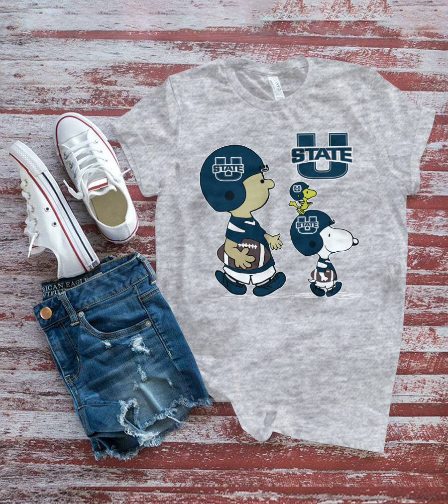 Utah State Football Snoopy And Woodstock Peanuts Characters T-Shirt