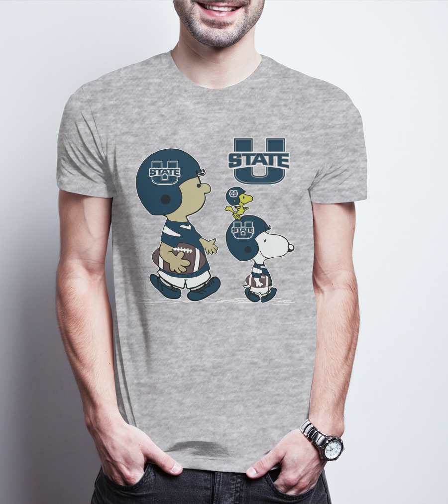 Utah State Football Snoopy And Woodstock Peanuts Characters T-Shirt