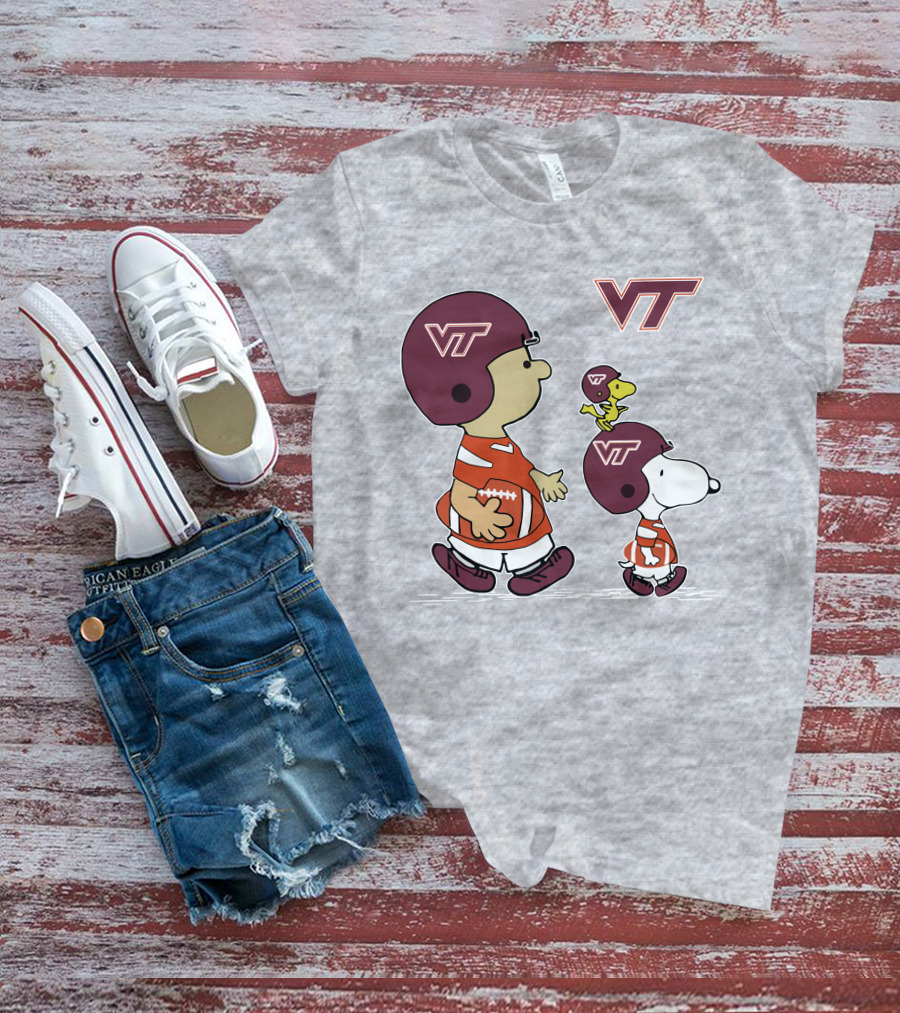 Virginia Tech Hokies VT Football Snoopy And Woodstock Peanuts Characters T-Shirt