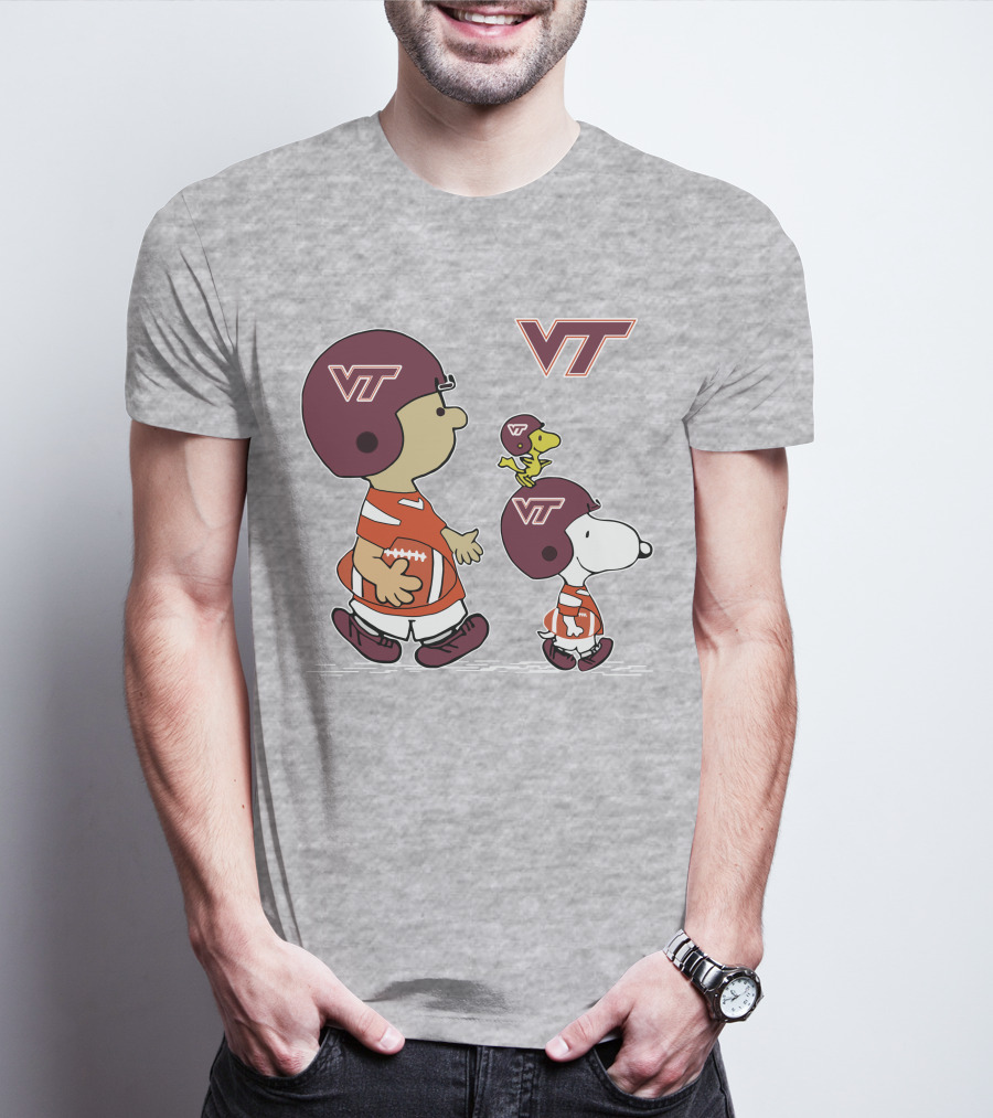 Virginia Tech Hokies VT Football Snoopy And Woodstock Peanuts Characters T-Shirt