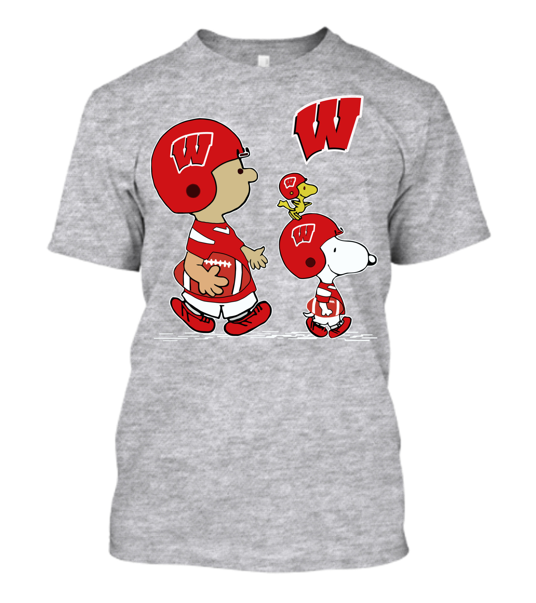 Wisconsin Badgers Snoopy Football Helmet Peanuts Characters Walking Together T-Shirt