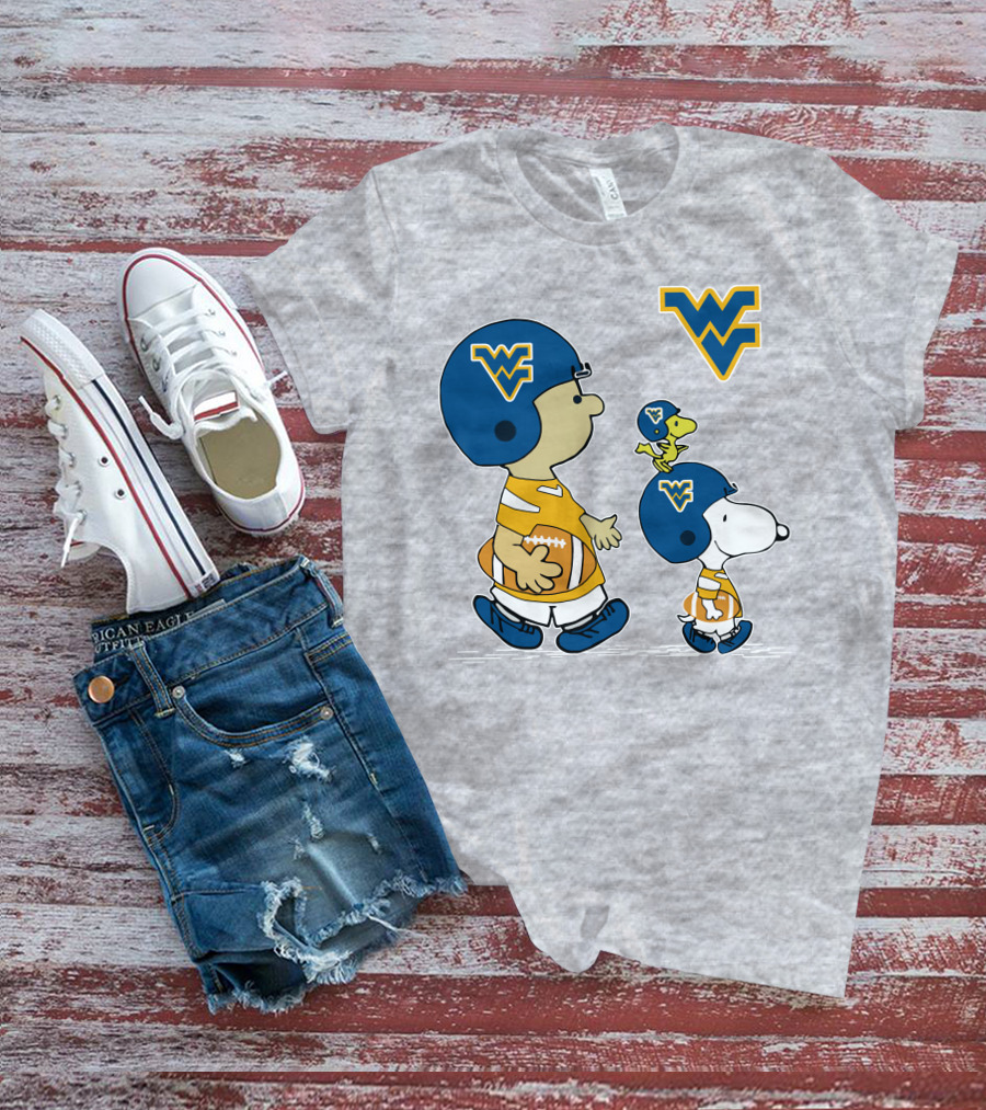 Snoopy WVU Football WV Logo Peanuts Charlie Brown Woodstock T-Shirt