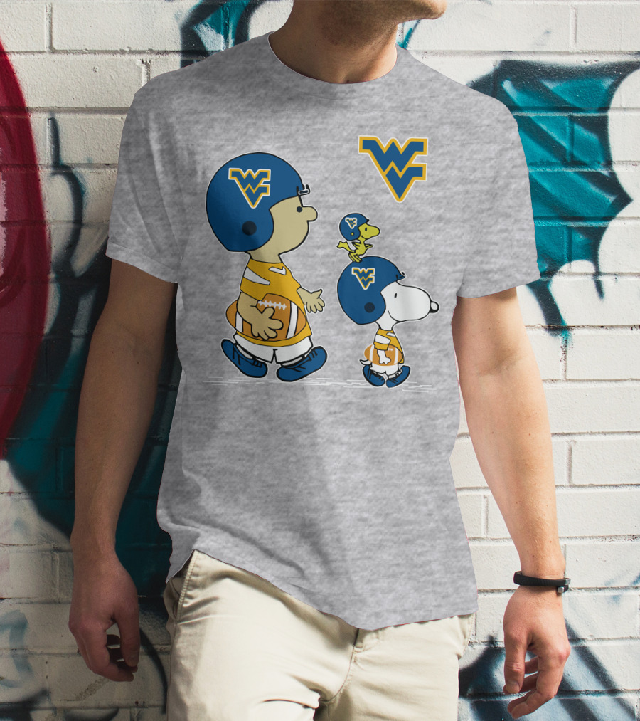 Snoopy WVU Football WV Logo Peanuts Charlie Brown Woodstock T-Shirt