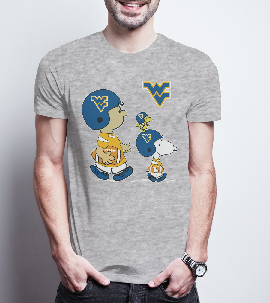 Snoopy WVU Football WV Logo Peanuts Charlie Brown Woodstock T-Shirt