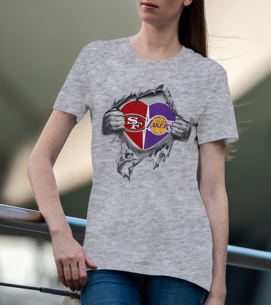 SF 49ers Los Angeles Lakers Heart T-Shirt