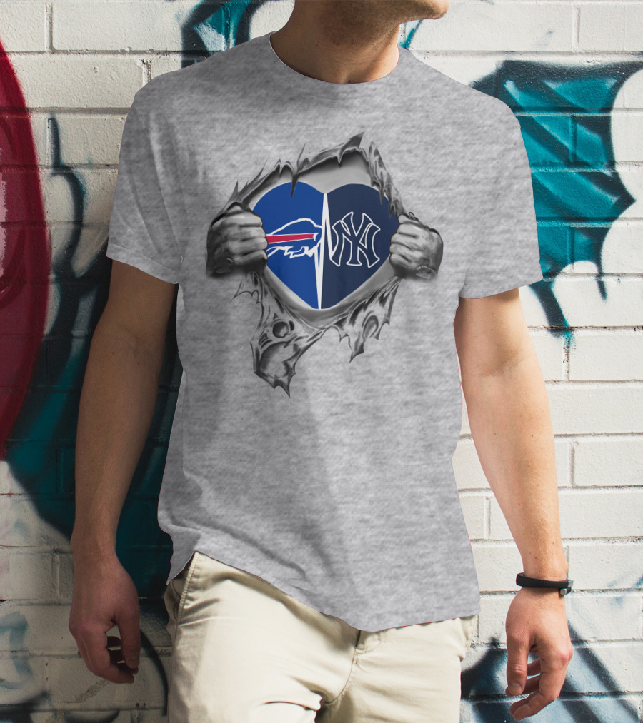 Buffalo Bills New York Yankees Heart Logo Combination T-Shirt
