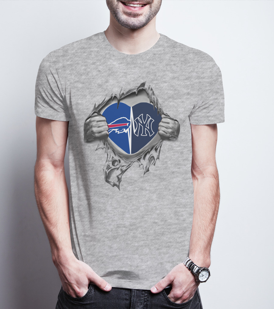 Buffalo Bills New York Yankees Heart Logo Combination T-Shirt
