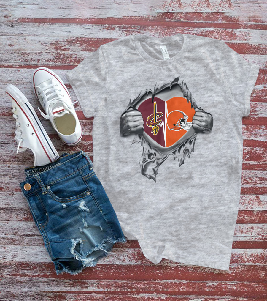 Cleveland Cavaliers Browns Heart Torn Logo Combination T-Shirt